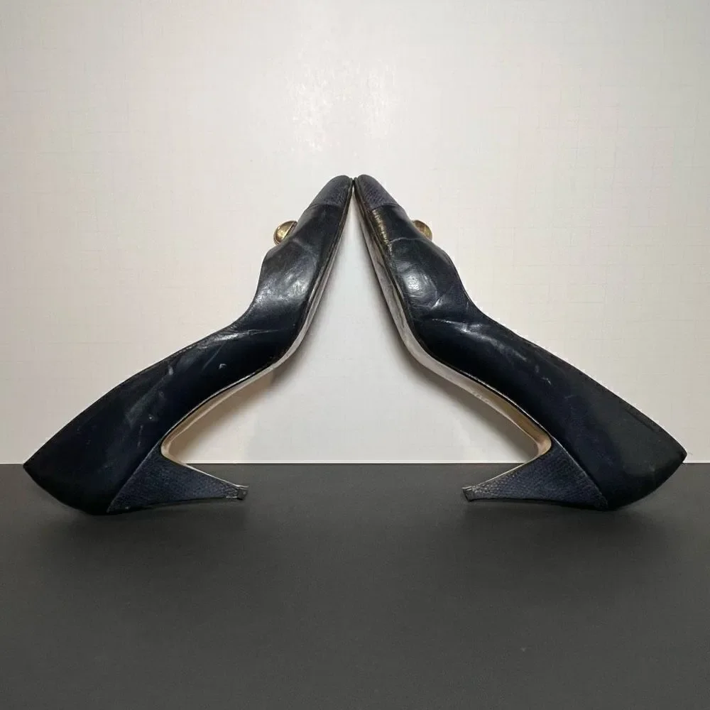 Womens CARESSA Navy Blue Cap Toe Embellished Pump Heels / Size 7.5 Medium
